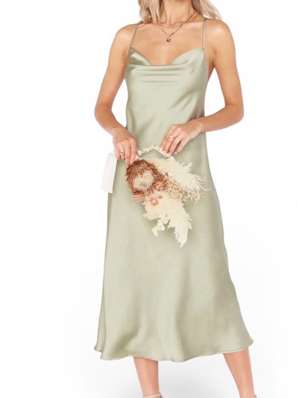 Show Me Your Mumu Verona Cowl Dress Moss Green Luxe Satin Size Small Never Worn - Picture 5 of 14